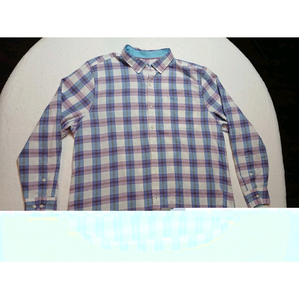 Tommy Bahamas Shirt Men Size XXL Purple Blue Button Down Outdoors Linen Check